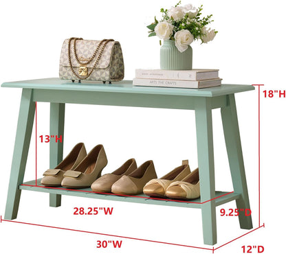 Kings Brand Furniture Delphi Wood Entryway Bench with Storage Shelf – Modern Accent Seating for Hallway, Bedroom, Living Room or Narrow Space-Saving Shoe Bench (Glacier)