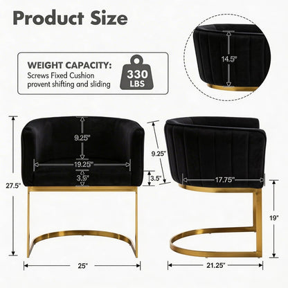 Hyfirm Black and Gold Barrel Dining Chairs Set of 2, Modern Velvet Upholstered Accent Chairs with Curved Back for Kitchen Island, Luxury Comfort Seating Cantilever Metal Frame