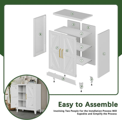 32" Metal Bathroom Storage Cabinet,Floor Storage Cabinet with 2 Doors and 2 Adjustable Shelves,Freestanding Sideboard for Small Spaces, Hallway, Dining Room,White