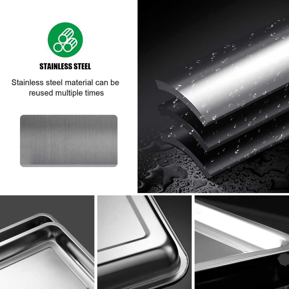 5 Pack Large Stainless Steel Seedling Trays, Heavy Duty Metal Water Catch Trays for Nursery Pots-Transplant, Seed Germination & Propagation Flats (17.5 inch×13.56 inch, 1.18" Height)