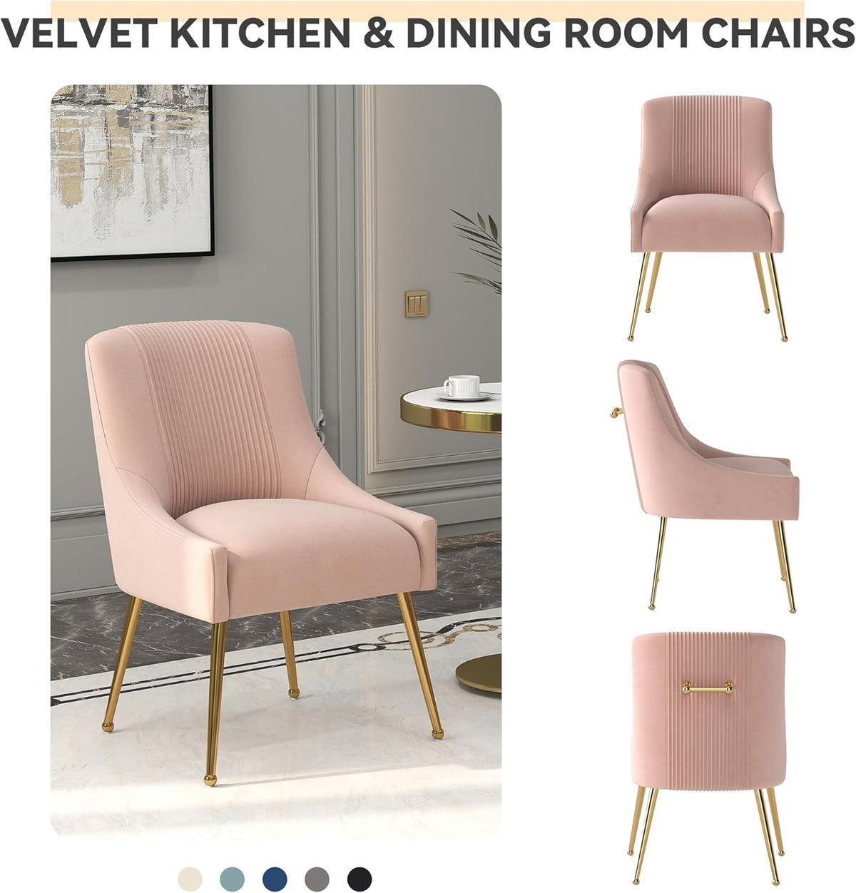 Modern Dining Chairs, Velvet Upholstered Dining Room Chairs with Gold Legs,Tufted Accent Chair Set of 8 for Reception Room Living Room Study Room(Pink)