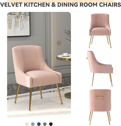 Modern Dining Chairs, Velvet Upholstered Dining Room Chairs with Gold Legs,Tufted Accent Chair Set of 8 for Reception Room Living Room Study Room(Pink)