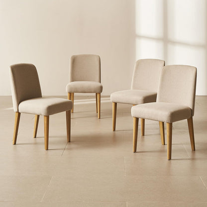 mopio Logan Upholstered Beige Parson Dining Chair Set of 4, Modern Farmhouse Solid Light Oak Wood with Ergonomic Curved Back Rest for Dining Room and Kitchen