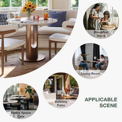 POVISON Round Dining Table, 35" Modern Sintered Stone Kitchen Table for 2 with Stable Carbon Steel Base, Pandora Small Circle Dining Room Tables for Kitchen, Living Room, Bistro(Table Only)