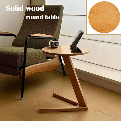 YUNMUARY-C-Shaped Side Table Round Side Tables for Couch Space-Saving Sofa Table Slide Under Couch for TV Dinner Laptop Side Over Solid Wood End Table for Living Room Modern Nightstand (Light Brown)