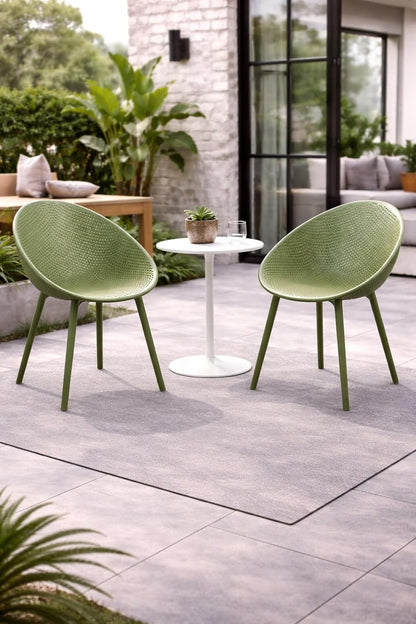 2xhome Modern Patio Dining Chair | Perforated Oval Egg-Shaped Breathable Weather Resistant Lounge Side Chair for Kitchen Indoor or Outdoor Use (Set of 2 Chairs, Green)