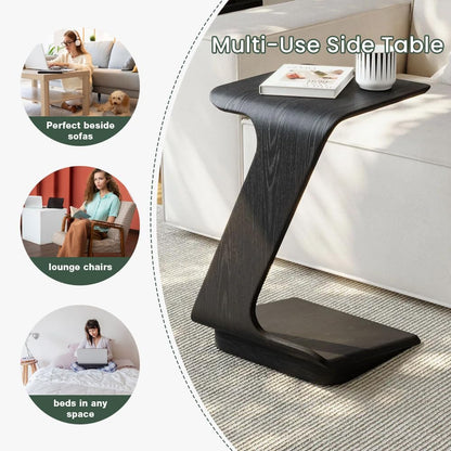 POVISON Modern C-Shaped Side Table Set with Wheels, 15" End Table for Small Spaces, Couch Tables that Slide Under, C Shaped Side Tables Living Room and Bedroom for Sofa, Bed,Chair,Black