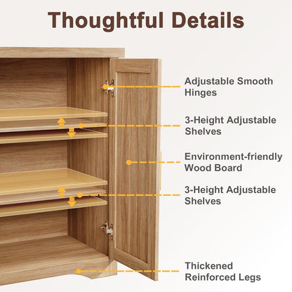 Memobarco Fluted Buffet Cabinet with Storage Accent Sideboard,Modern Credenza with 4 Doors & Adjustable Shelves,Wood Coffee Bar Table Console for Dining Room Kitchen Living Room Entryway,Natural Oak