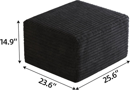 JINGLING 25.6 Inch Plush Corduroy Ottoman, Modular Sectional Foot Rest for Living Room, Upholstered Cloud Ottoman for Couch in a Box, Compressed Memory Foam, No Assembly Require, Black