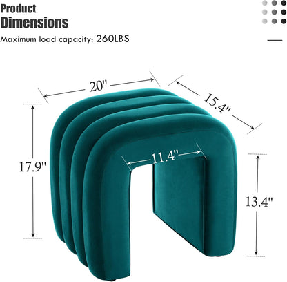 Flouki Small Ottoman Set of 2, Vanity Stools with Aesthetic Channel Tufted, Ottoman Foot Stool for Entryway, Upholstered Foot Rest Extra Seat for Living Room (Teal)