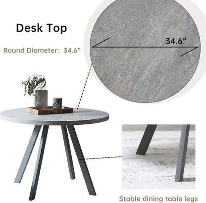 Zerifevni Round Dining Table Set, Mid Century Modern Small Round Dining Table Set, Saving Space (Table + 4 Grey Chairs)