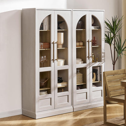 mopio Blake Tall Display Cabinet, Kitchen Buffet Pantry Cupboard, Trophy Display Case, Storage Cabinet Scratch Resistant Acrylic, Modern Farmhouse Curio Organizer (White Oak Arched, Single)