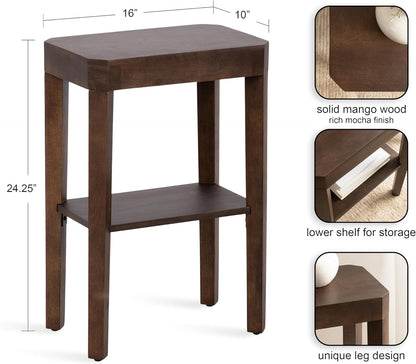Kate and Laurel Talcott Modern Rectangle Wood Side Table, 16 x 10 x 25, Dark Brown, Transitional Decorative Two-Tier End Table for Use as a Bedroom Nightstand or Living Room Accent