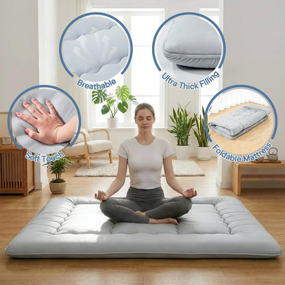 DUMOS Japanese Floor Mattress Twin Size, 4" Thick Futon Mattress, Gray | Tatami Mat Sleeping Pad, Removable Cover, Portable Roll Up Floor Lounger Bed, for Guest, Dormitory, Camping and Travel