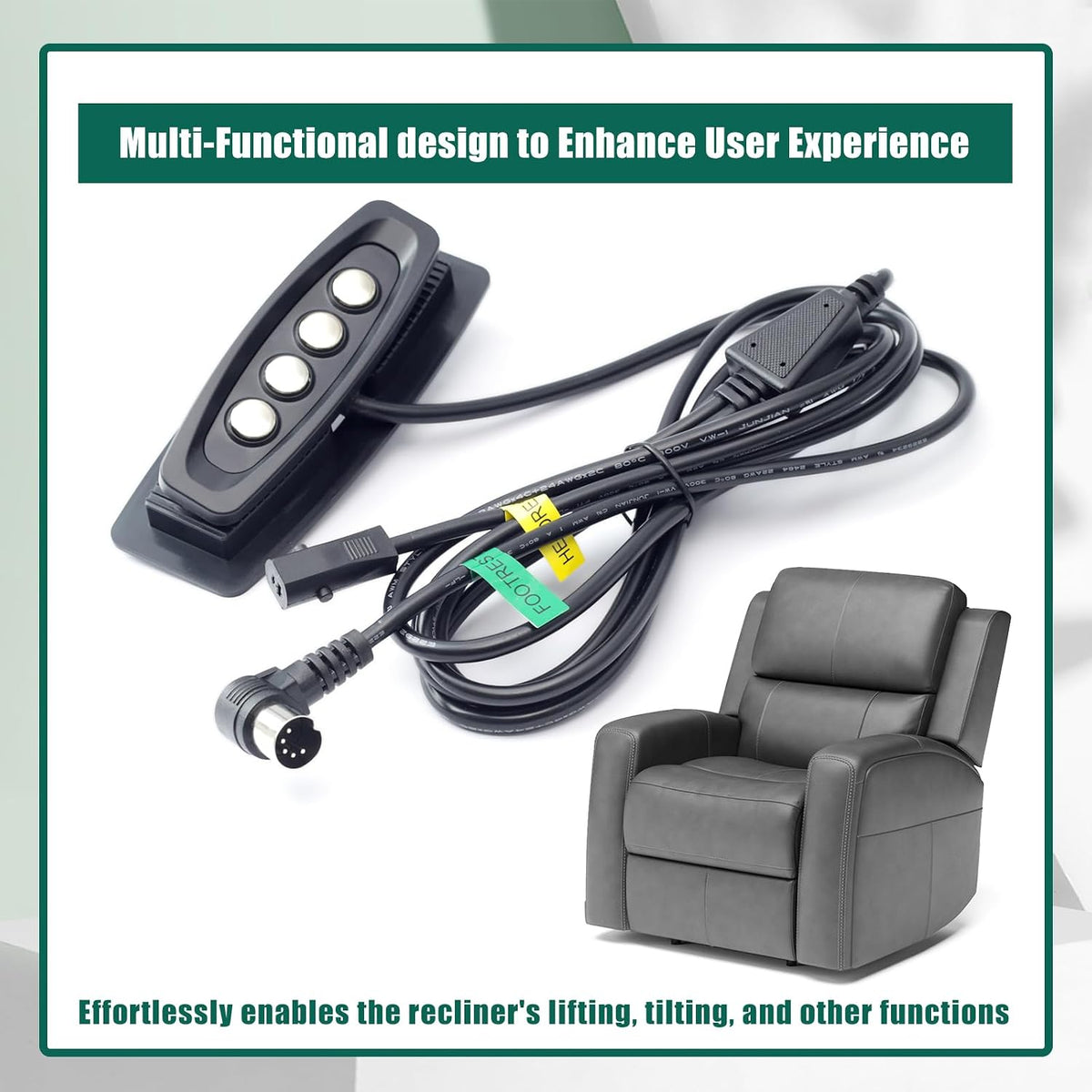YUXIVCNE WPS4C10073 Power Recliner Controller for RMT with 4 Button 5 Male and 2 Female Pin Lift Chairs Cable, Controller Hand Control Replace 23300195X000(B) 23300235X000 DK.08.07.110 141600640