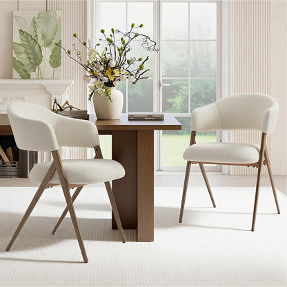 COLAMY Modern Dining Chairs Set of 6, Upholstered Fabric Dining Room Kitchen Island Dinner Chairs with Iron Legs, Open Back and Padded Seat for Living Room/Bedroom/Restaurant/Cafe, Beige