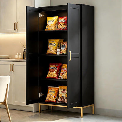 Kitchen Pantry Cabinet,Kitchen Pantry with 2 Adjustable Shelves,4 Shelf Cabinet,Freestanding Floor Cabinet,Unit for Garage Storage,Pantry,Laundry Room,Organization and Storage,Black