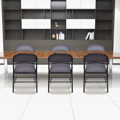 GOFLAME 6 Pack Folding Chairs, Fabric Dining Chair Set with Padded Seat & Metal Frame, Indoor Outdoor Upholstered Commercial Seat for Home Office Events Wedding Party, Grey & Black