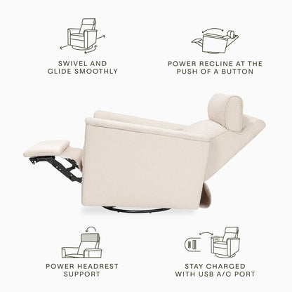 Namesake Willa Plus Power Glider Recliner w/Power Headrest in Performance Ivory Boucle, Water Repellent and Stain Resistant, Greenguard Gold and CertiPUR-US® Certified