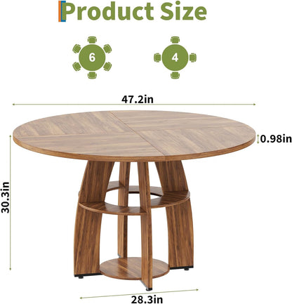 Jojoka 47 Inch Round Dining Table for 4-6 People, Wooden Kitchen Table with Sturdy Pedestal Base, Small Dining Table, Round Table for Dining Room & Living Room, Easy Assembly – Walnut Brown