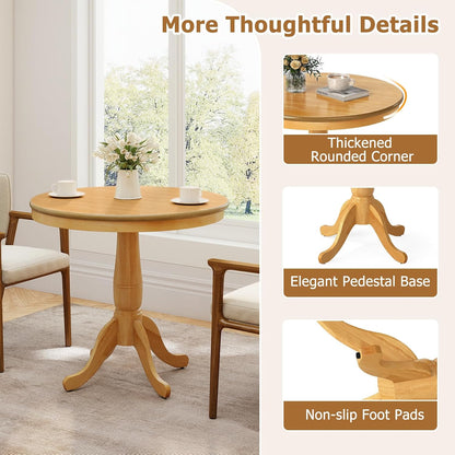 Round Dining Table, 32" D X 30" H Wooden Kitchen Table with Pedestal Base, Traditional Bistro Table for 2 to 4 People, Leisure Coffee Table for Home, Bar, Restaurant, Natural