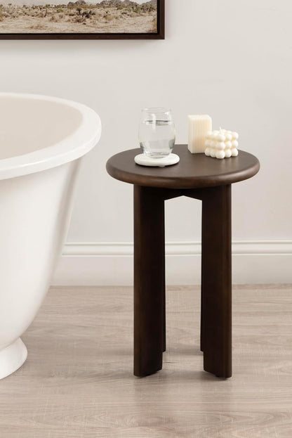 Kate and Laurel Seebeck Modern Wooden Round Side Table; 14 x 14 x 20; Dark Brown; Transitional Wood End Table for Use as Bedroom Nightstand or Living Room Accent Table