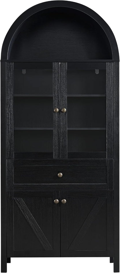 JIJIWANG Dome Kitchen Pantry Storage Cabinet with Doors & Adjustable Shelves,Farmhouse Large Sideboard Buffet with Drawer for Kitchen Living Room,Black