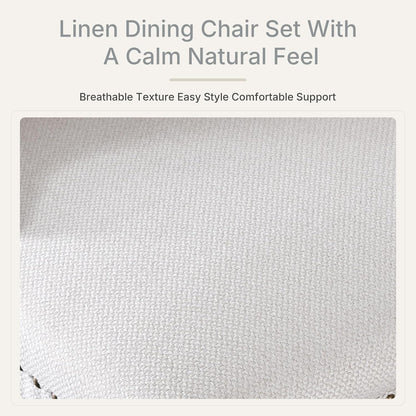Beige Linen Dining Chairs Set of 4, Fabric Upholstered Kitchen & Dining Room Chair, Tufted Mid Century Modern Dinning Room Chairs, High Back, Wood Legs, Sillas de Comedor