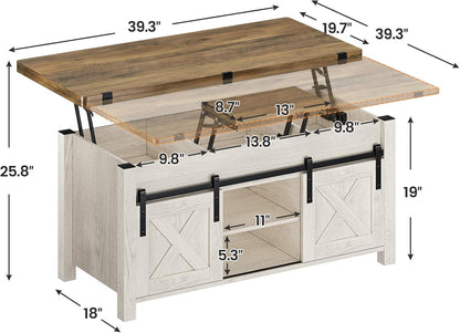 SEDETA Lift Top Coffee Table, 4 in 1 Multi-Function Convertible Coffee Tables with Storage and Hidden Compartment, Farmhouse Coffee Table Converts to Dining Table for Living Room, Brown Top