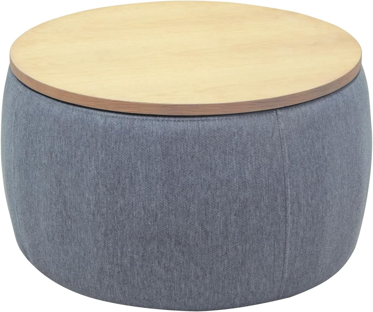 Round Storage Ottoman, 2 in 1 Function, Work as End Table and Ottoman, Dark Grey (25.5"x25.5"x14.5")