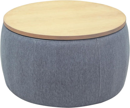 Round Storage Ottoman, 2 in 1 Function, Work as End Table and Ottoman, Dark Grey (25.5"x25.5"x14.5")