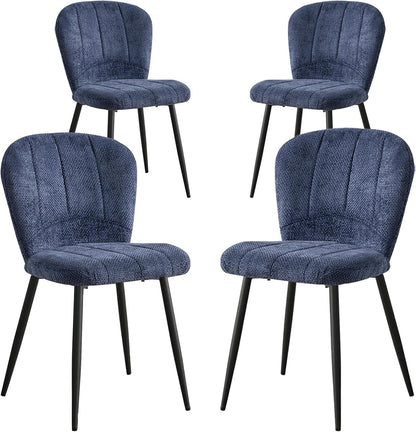 Dining Chairs Set of 4, Upholstered Chenille Fabric Kitchen Chairs with Wingback and Metal Legs, Elegant Tufted Accent Chair Vanity Chair for Dinner Bedroom Living Room, Blue