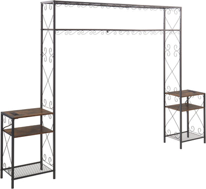 Queen Bed e with 2 Nightstands Headboards with Storage Cabinet, Headboard with Shelves, Bookcase Headboard Queen Easy Assembly for Bedroom Iron and Wood Rustic Brown