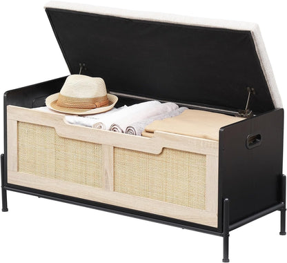 IDEALHOUSE Wooden Storage Chest with Seat Cushion, Storage Chest with 2 Safety Hinges, Entryway Bench for Organizer, Supports 260 Lb, Bedroom, Living Room