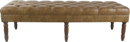 HomePop Large Upholstered Tufted Bench – Light Brown Leather