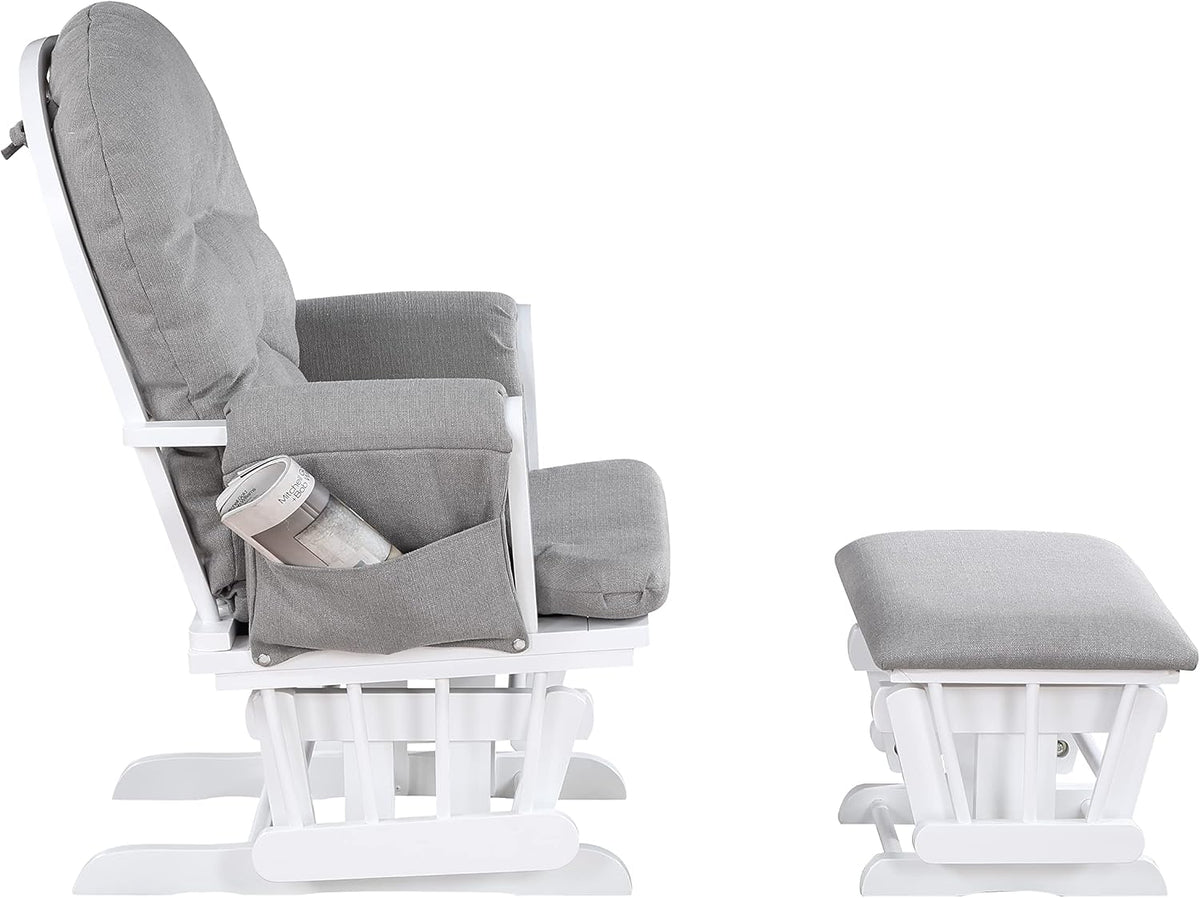 Mason Glider and Ottoman White Wood and Oyster Fabric