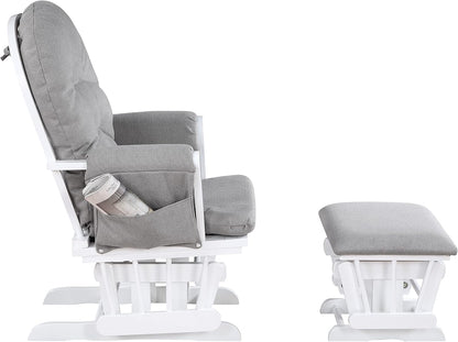 Mason Glider and Ottoman White Wood and Oyster Fabric