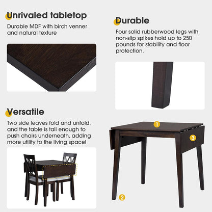 LUMISOL Farmhouse Extendable Kitchen Table Set with Drop Leaf and 2 Chairs, Espresso