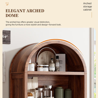 Ieejdn 71" Tall Arched Kitchen Pantry,Modern Fluted Wood Storage Cabinet with Doors,Adjustable Shelves,Organizer, Versatile Cupboard for Kitchen,Living Room,Dining Room,Bathroom,Walnut