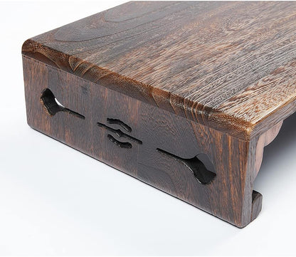 Low Wood Stool, Rectangular Bed Step Stool, Large Surface Step Ladder for Kitchen & Bathroom, Foot Rest Stool Under Desk, Portable Bed Table for Laptop and Tea