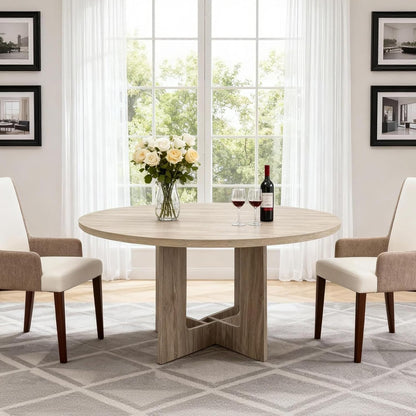 Round Dining Table for 4, 43.3'' Small Kitchen Table with Sturdy Pedestal Base, Wooden Dining Room Tables, Farmhouse Circle Dinner Tables for Living Room, Small Spaces, Space Saving, Natural Wood