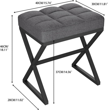 YMYNY Vanity Stool, Linen Footrest, Ottoman Bench with X-Shaped Metal Legs, Makeup Dressing Stool for Vanity, Living Room, Bedroom, Entryway, Hallways 15.74" D×11.81" W×18.11" H Grey UHBD033G