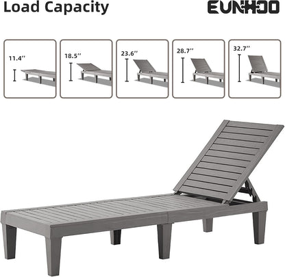 EUNHOO Outdoor Chaise Lounge Set of 2, Adjustable Pool Lounge Chair with 5 Positions Backrest, Waterproof Sun Loungers for Garden Pool Beach Patio Deck Sunbathing