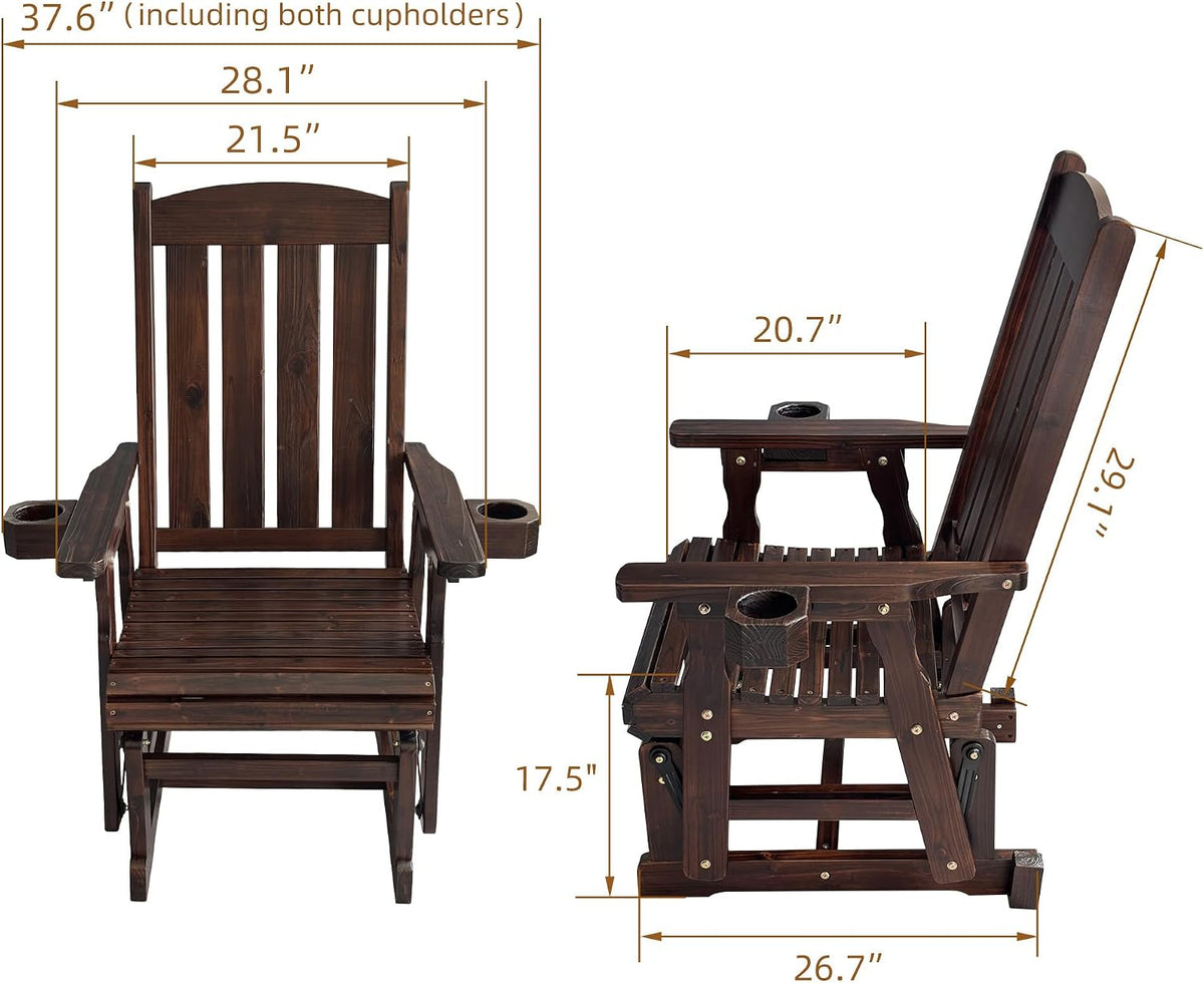 Fortune Candy Wooden Patio Glider for One Person, with High Back and Deep Contoured Seat, Solid Fir Wood, Heavy Duty 600 LBS (Deep Brown, 1-Seater)
