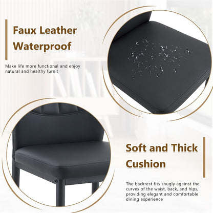 Modern Dining Chairs Set of 4，Black Dining Room Chairs Set, Comfy Kitchen Faux Leather Upholstered Chairs with Mental Legs， Easy Assembly