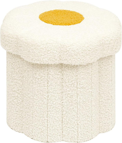 B FSOBEIIALEO Storage Ottoman Cube, 12.6" Ottoman with Storage, Cream White | Sunflower Shaped Footstool，Small Ottomans for Dorm , Faux Teddy Fur, Collapsible Folding Pouf Seat,Living Room, Entryway