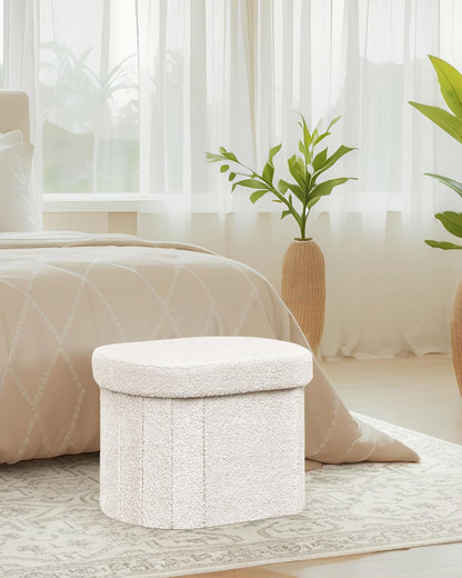 B FSOBEIIALEO Storage Ottoman for Dorm Room, Boucle Folding Storage Ottoman Foot Rest, 16.14 Inches Small Collapsible Ottoman Cube for Living Room White Cream