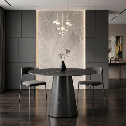 Round Dining Table for 4, 42 Inch Sintered Stone Dining Room Table, White and Black Small Kitchen Table with Stable Pedestal, Modern Marble Dining Table for Kitchen, Apartment, Restaurant