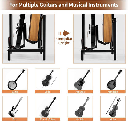 YAKANJ End Table with Guitar Stand,Record Player Stand,Vinyl Records Storage,2-Tier Guitar Stand for Acoustic,Turntable Stand for Music Studio-Brown