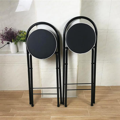 QQXX Folding Bar Stool with Footrest,Leather Padded Folding Kitchen Stool,Portable Counter Height Foldable Stool Tall Bar Stools for Outdoor Kitchen Shop Cafe(1 Pc, Black Seat Height 29.5")